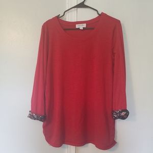 Red 3/4 length sleeve blouse